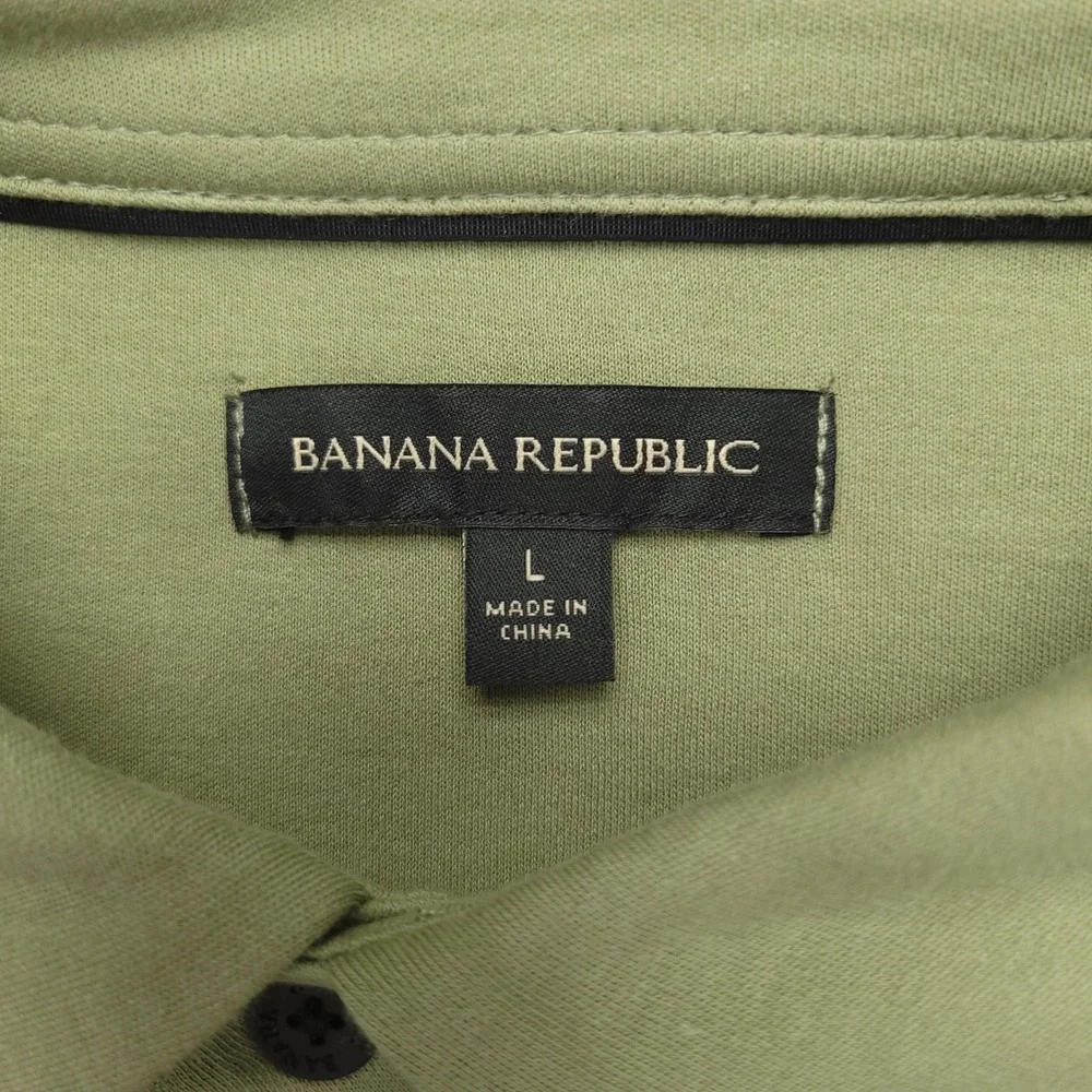 Banana Republic Polo Shirt Mens L‎ Green Solid Cotton Long Sleeve Luxe Touch Top